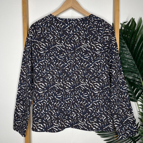 SOLD COS Blue Maroon Print Top Blouse Size 34 6 Cotton Frill Ruffle Long Sleeve - Picture 2 of 9